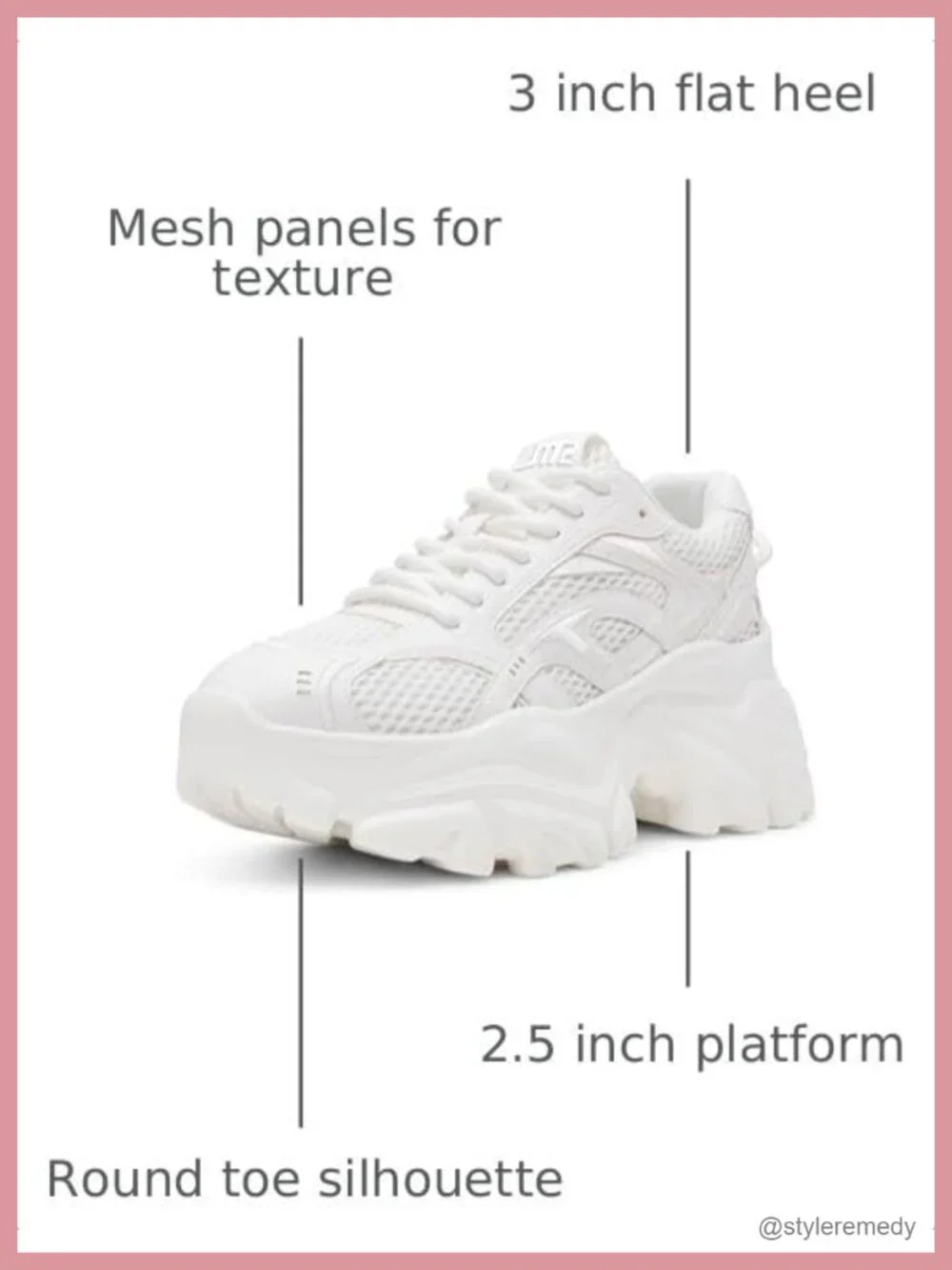 Chunky Platform Sneakers Lace-Up Round Toe PU Nylon Low Top Casual Athletic